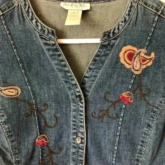 J.Jill Denim Button Down Embroidered Cotton Top Shirt Size M - Picture 3 of 7